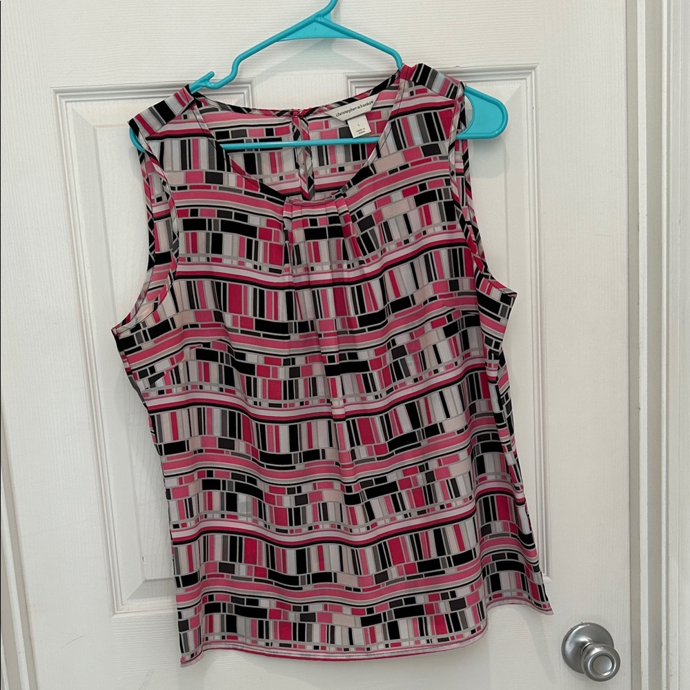 Christopher & Banks Pink Geometric Sleeveless Blouse